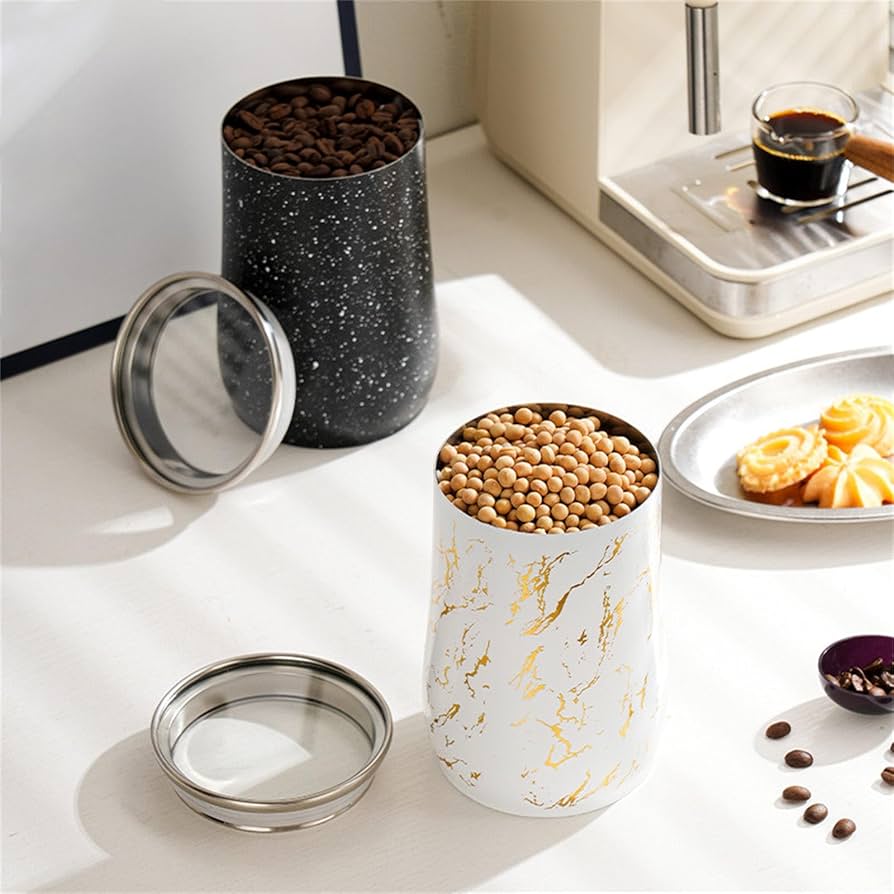 Metal Coffee Bean Container, Airtight Food Jar Container, Modern Marble Design Ceramic Jar, Storage Jar Gift Home Decor Metal Coffee Bean Container, Airtight Food Jar Container, Modern Marble Design Ceramic Jar, Storage Jar Gift Home Decor